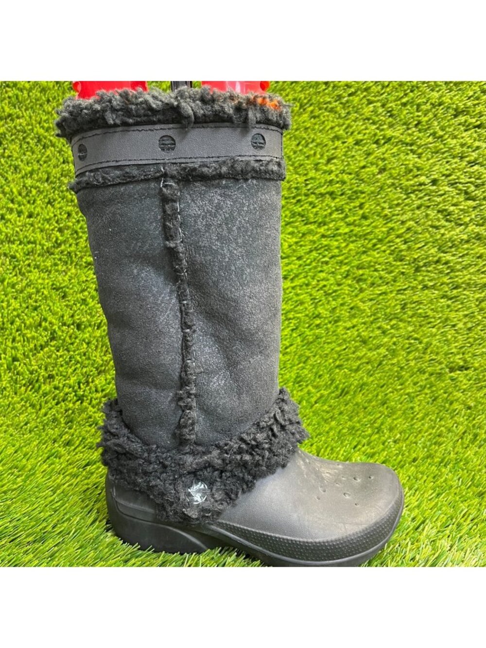 Crocs Nadia Girls Size 4Y Black Classic Outdoor Faux Fur Pull On Winter Boots